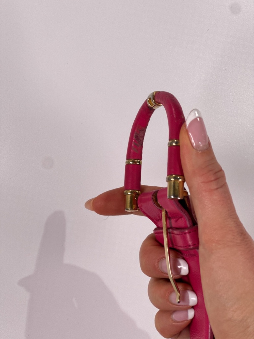 Ginnie Johansen Pink Leather Architectural Buckle Belt S - Picture 6 of 12